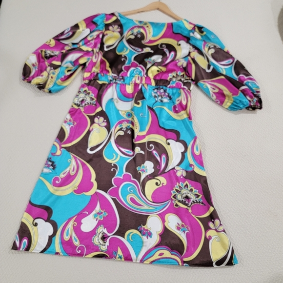 Bisou Bisou Colorful Women's Dress with Puff Sleeves Size 10 - Picture 14 of 16